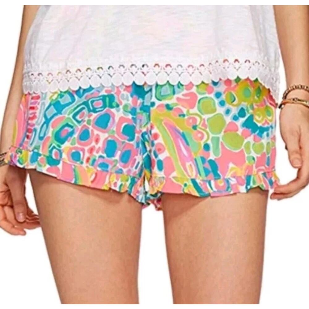 Lilly Pulitzer Beach Resort Kya Ruffle Shorts Small Come Out of Your Shell print